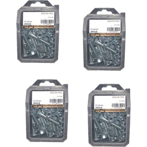 4 Coques de 5 Vis Boulons Tête Ronde Collet Carré TRCC 8 x 100 mm - DIN 603/555 - Zingué blanc - D-Work