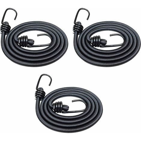 Set mit 3 robusten 120 cm langen Gummiseilen mit Haken für Auto, Wohnwagen und Wohnmobil – Schwarz (1/5)