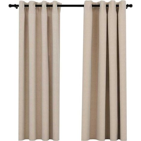 Rideaux occultants en lin, à œillets, ensemble de deux pièces, beige, 140 x 175 cm (1/5)