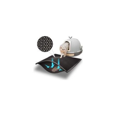 Tapis de litière pour chats, imperméable, non toxique, en EVA, double couche, motif nid d'abeille (61 x 38 cm, noir) (1/4)