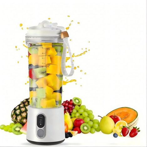 Frullatore portatile - Frullatore portatile - Frullatore portatile ricaricabile tramite USB - Spremiagrumi personale da 500 ml con coperchio da viaggio a prova di perdite, adatto per l'uso sportivo - 