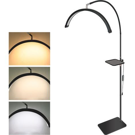 Half-moon shaped LED lamp, eyelash extension lamp, 36W floor lamp with 360° adjustable head, 3200K-5600K, for tattoo artists, makeup artists, beauty salons, skin care, black (1/5)