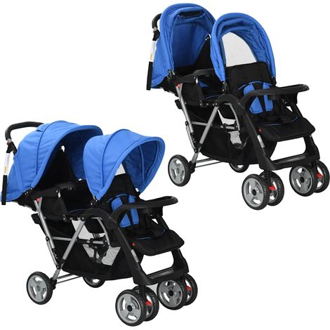 Passeggino Gemellare a Tandem in Acciaio Blu e Nero vidaXL (1/5)