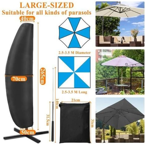 Housse de Protection pour Parasol Déporté en Oxford 420D Imperméable, Anti-UV et Coupe-Vent avec Perche Télescopique (1/4)