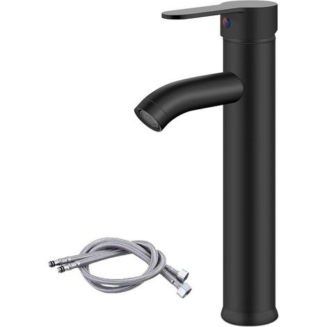 Robinet d'évier de salle de bain mitigeur noir mat mitigeur de vanité de lavabo bec haut monotrou