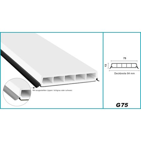 Glassprossen PVC weiß 1-2m - Weichlippen grau & schwarz, selbstklebend - HJ: G75 - 75x13mm / 8° Schräge, 2 Meter lichtgraue Lippe (1/5)