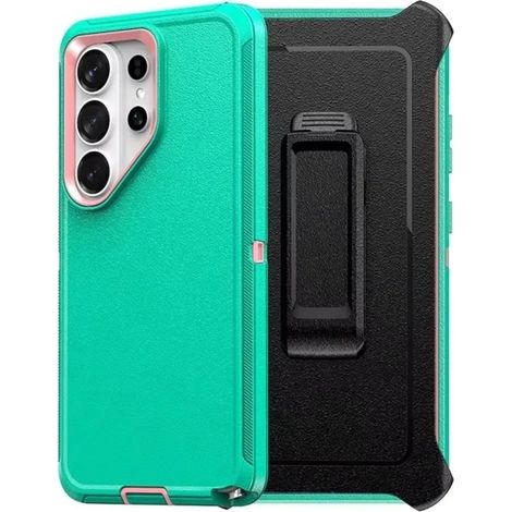 (Rose, Galaxy S25+) Étui de protection robuste avec clip ceinture, matériau PC+TPU antichoc.