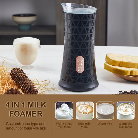 Mousseur à Lait Électrique 4 en 1 de Moussage, Mousseur à lait Automatique pour Moussage Chaude et Froide et Lait Chauffant, Milk Frother Fonctionnement Silencieux Idéal pour Cuisine Noir (1/5)