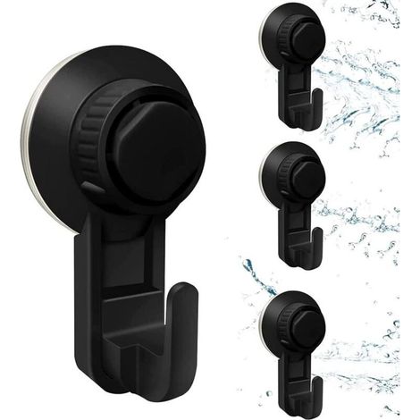 4 Pieces Vacuum Suction Hooks,Wall Suction Hooks Self-Adhesive Wall Hooks Without Drilling Bathroom Wall Suction Hooks Suction Hooks For Kitchen, Office, Cupboard (Black ) (1/5)