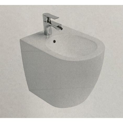 Infinity bidet monoforo filo muro cm 52 bianco lucido, senza rubinetto e senza piletta