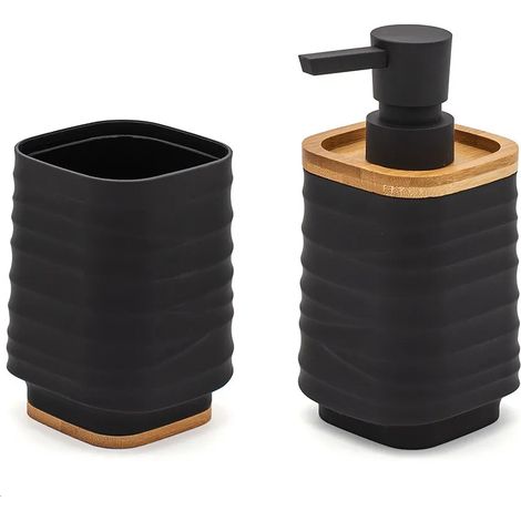 Set accessori bagno dispenser e portaspazzolini d'appoggio in abs nero Wave (1/5)