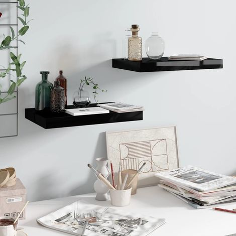 vidaXL Scaffali a Parete 2 pz Nero Lucido 40x23,5x3,8 cm in MDF