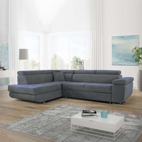 Diego L-shape Fabric Corner Sofa Bed-Grey Left Corner (1/3)