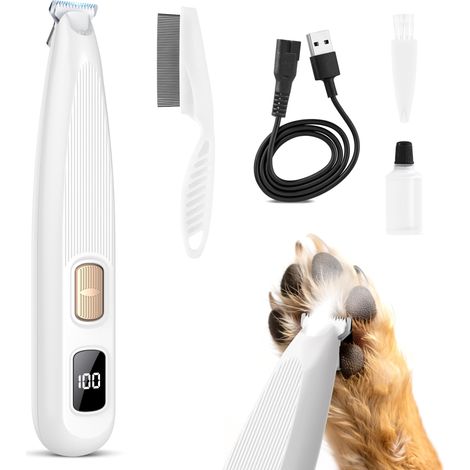 Tondeuse à poils pour animaux de compagnie (35 dB) avec lumière LED, 2 vitesses, pour oreilles, visage et croupe, toilettage doux pour chiens et chats, blanche (1/5)