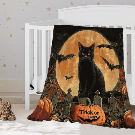 Couverture d'Halloween, motif chat fantôme citrouille, douce et légère, idéale pour les genoux, bébé, animal de compagnie, enfant, canapé, lit, 70 x 100 cm (1/5)