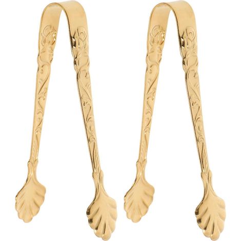 Lot de 2 pinces à glaçons en acier inoxydable, pinces à sucre, pinces alimentaires, pince de service de cuisine-9X3X1.7CM-Golden (1/3)