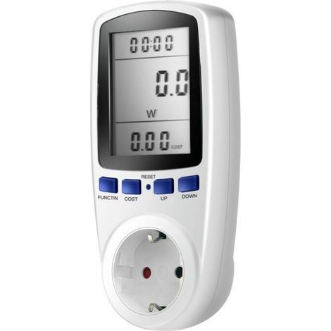 Blanc Prise avec compteur d'énergie, écran LCD, 16A, 230V, 50Hz, consommation électrique, ampérage, tension, puissance maximale 3680 W (1/5)