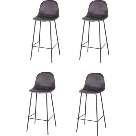 Lot de 4 tabourets de bar en velours "Ima" - Gris foncé - L 47 x P 43 x H 105 cm - Livraison gratuite (1/5)