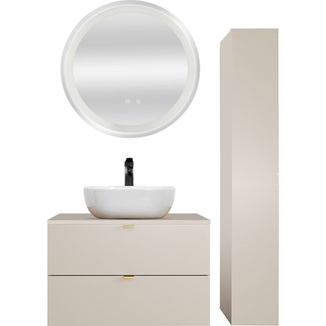 Badmöbel Set 3-teilig mit 80 cm Waschtisch & LED-Spiegel, in Beige - DURANGO-56 (1/5)