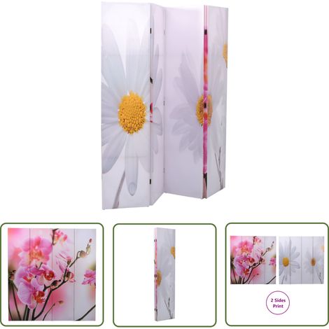 The Living Store Cloison de séparation pliable 160 x 170 cm Fleur - Séparateur De Pièce - Cloison Pliable - Décoration Murale - Organisation Intérieur - Diviser Pièce (1/5)