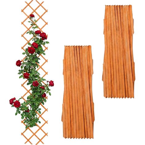 Relaxdays Rankgitter ausziehbar, 3er Set, 270x45 cm, Holz, Wandmontage, Rankhilfe Kletterpflanzen, Holzgitter, orange