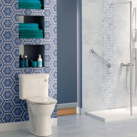 Sticker Mural Carrelage adhésif Cuisine Salle de Bain - Carreaux DE Ciment HEXAGONES Bois BLEUTÉ - 28 stickers hexagones 10x9cm (1/5)