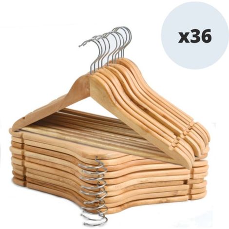 Set mit 36 Holzkleiderbügeln mit drehbaren Chrommetallköpfen MSV (1/4)