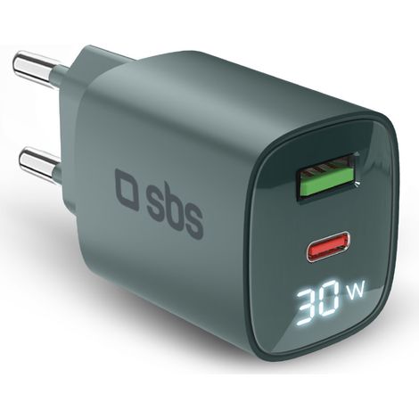 SBS TETRGANLCD1USB1C30A chargeur d'appareils mobiles Universel Bleu clair Secteur Charge rapide Intérieure