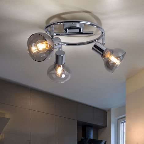 Lampada da soffitto plafoniera sala da pranzo lampada soggiorno lampada da cucina, faretti mobili 3 lampadine, metallo vetro cromato, E14, D 25 cm