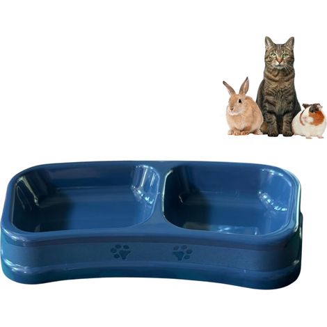 Gamelle Double 22x11x4 cm pour Chat - Mangeoire à Double Compartiment - Gain de Place - Bol 2 Compartiments pour Croquettes et Eau - Couleur Aléatoire (1/4)