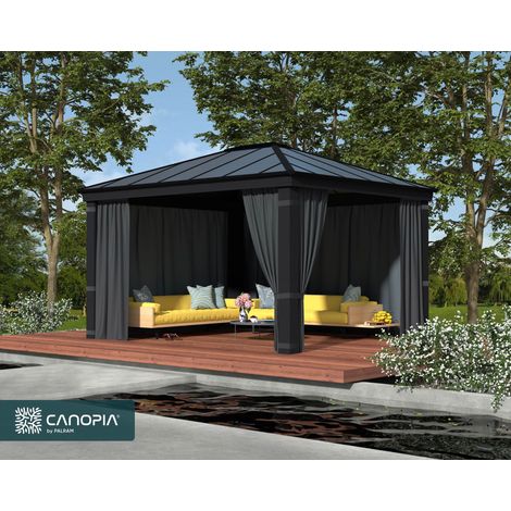 Curtain Set for Dallas 12 x 14 Gazebo - Polyester - L212 x W409 cm - Dark Grey (Gazebo Not Included) (1/5)