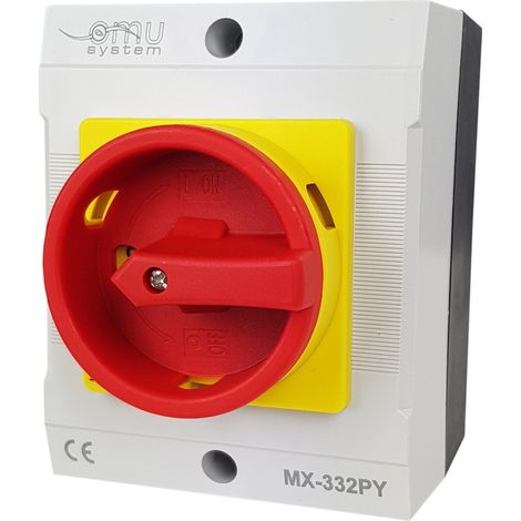 Commutateur à cames rotatif 0-1 tripolaire 32 A 7,5 kW en boîtier hermétique (1/4)
