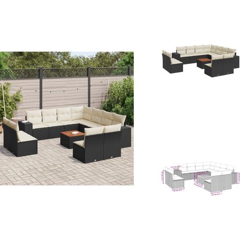 12-tlg. Garten-Sofagarnitur mit Kissen Schwarz Poly Rattan - Gartenmöbel Set - PE-Rattan Möbel - Outdoor Lounge - Esstisch - Gartenecke (1/3)
