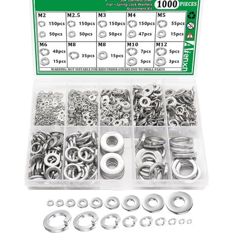 Kit de 1000 Rondelles Frein M2-M12 en Acier Inoxydable 304, Assortiment de 9 Tailles Métriques pour Réparation Automobile et Bricolage (1/4)