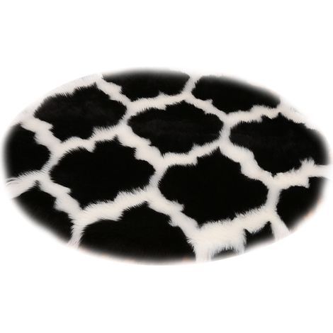 Kunstfellteppich, Wohnzimmerteppich, Yogamatte, Fußmatte, 60 cm Durchmesser (schwarz)