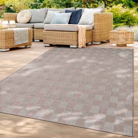 Tapis pour balcon, jardin et salon, motif bohème scandinave géométrique, uni 120 cm x 160 cm x 4 mm, Beige-blanc-crème, Rectangulaire (1/5)