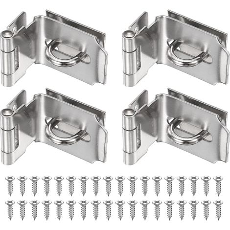 Lot de 4 loquets de porte 7,6 cm, argenté, en acier inoxydable à 90 degrés, loquet de verrouillage d'angle de sécurité avec vis, convient pour armoire/jardin/cour/abri/placard (1/5)