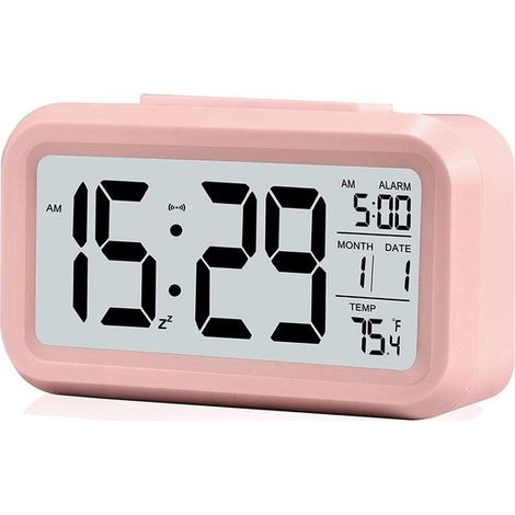 Reloj despertador digital - Reloj de escritorio compacto a pilas - Ideal para dormitorios, oficinas en casa y salas de estar - Rosa (1/5)