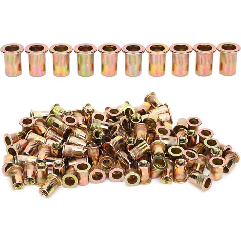 200 pièces écrous à sertir en acier zingué, inserts filetés pour rivets aveugles, écrous rivet carbone (1/5)