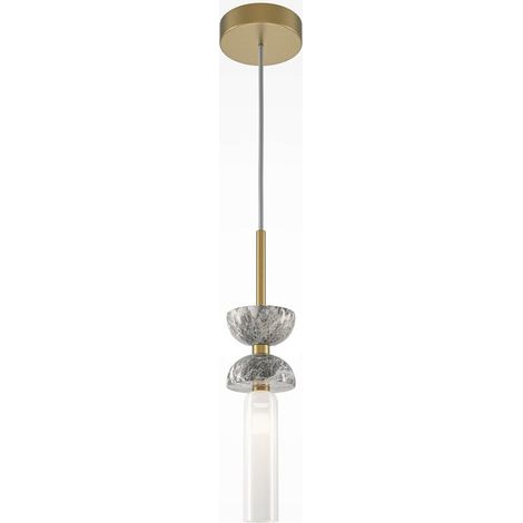 Suspension design blanche – sablier marbre & verre blanc ENID