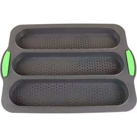 Moule à baguettes - Plaques de cuisson - 33,5 x 23,5 x 2,5 cm - Silicone - Gris foncé - Moule à baguettes - Moule à pain - Moule pour 3 baguettes - Moule à pain - Ustensiles de cuisine - Moule à bague (1/5)
