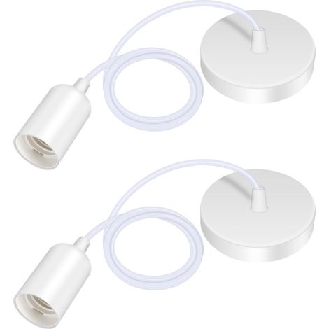 Lot de 2 Suspension E27, Câble Réglable 100CM, Métal Blanc, Pour Salon, Chambre