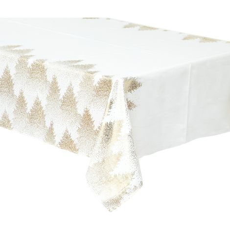Nappe de Fêtes Blanche imprimé Sapin doré 140 x 240 cm - Feeric Christmas (1/2)