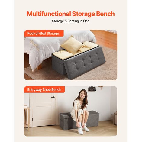 Banc de rangement pliable en lin coffre de rangement rembourré (1/5)