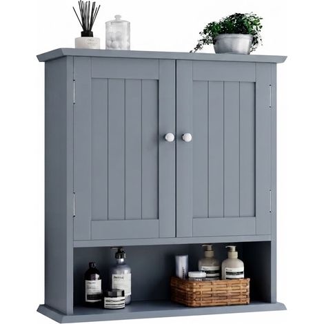 ELVMI Armadietto da bagno pensile con 2 ante e ripiano regolabile per bagno in MDF 54.6×19.8×60 cm (1/5)