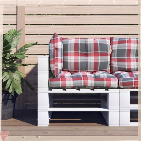 360869 Coussins de palette lot de 3 motif à carreaux rouge tissu (1/5)