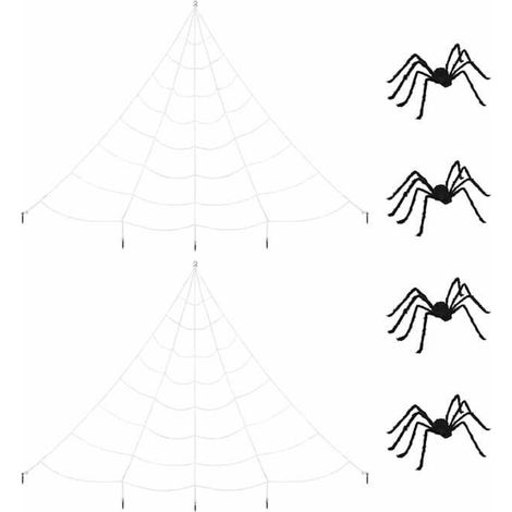 Décoration d'araignée d'Halloween - vidaXL - 4 pièces - Noir et blanc - Polyester - 150 cm - 480x460 cm (1/5)