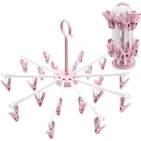 2 Pièces Etendoir Chaussette, Étendoir à Linge à Suspendre avec 40 Pinces, 360°Rotatif Étendoir Chaussettes, Sechoir a Linge Pliant pour Chaussettes, sous-Vêtements et Petits (1/5)