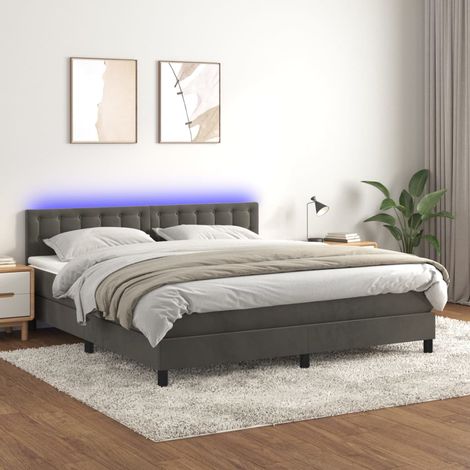 Sommier tapissier matelas et LED Lit adulte Contemporain Gris foncé 160x200 cm Velours 38275 (1/5)
