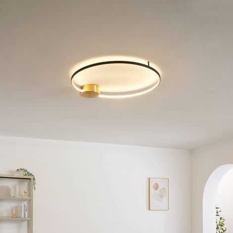 Plafonnier noir et laiton cercle LED dimmable 80 cm - Alisa